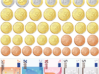 Planche de pièces et billets en euros