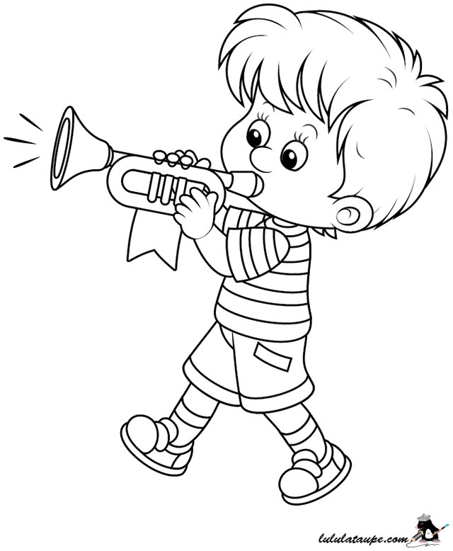 Dessin à colorier, un trompettiste.