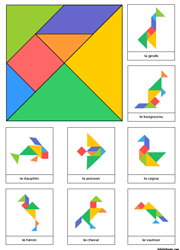 Tangram à imprimer en couleur avec 8 modèles d'animaux