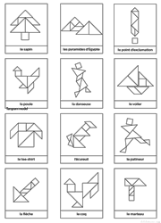Dessins à colorier d'animaux, de personnages et d'objets pour jeu tangram à imprimer gratuitement