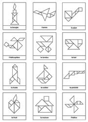 Modèles d'objets pour jeu tangram à imprimer en noir et blanc