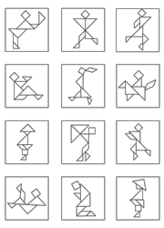 Modèles de personnages pour jeu tangram à imprimer en noir et blanc