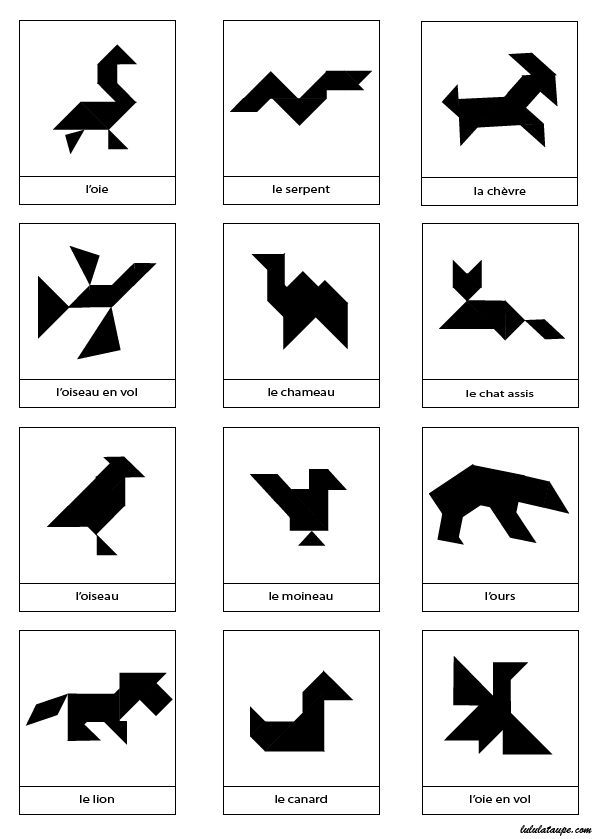 Silhouettes d'animaux à réaliser pour jeu Tangram