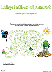 Cahier d'exercices ludiques pour apprendre l'alphabet, les labyrinthes