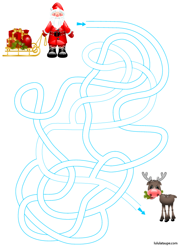 Jeu de labyrinthe à imprimer, le Père Noël et son renne