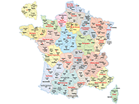 Carte de France à imprimer, départements, préfectures et région