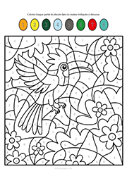 Coloriage magique chiffres de 1 à 8, un oiseau