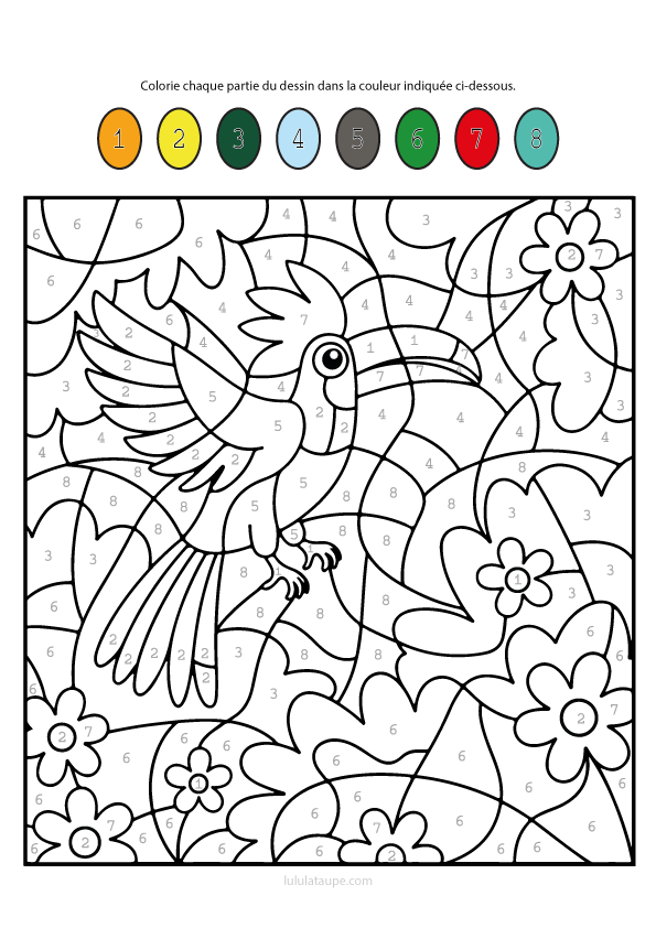 Exercice de coloriage magique pour apprendre les nombres de 1 à 8