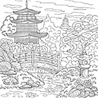 Coloriage antistress pour adultes ou enfants à imprimer, un temple d'Extrême -Orient