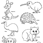 Page de coloriages à imprimer, les animaux d'Australie