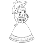Coloriage à imprimer, une princesse avec une ombrelle et une jolie robe