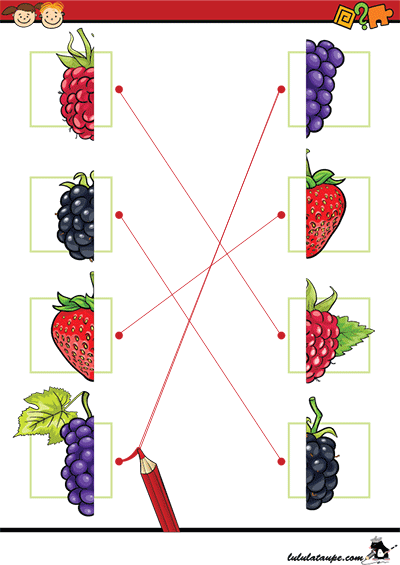 Solution, jeu associer les moitiés de fruits