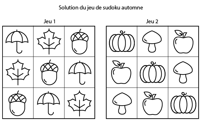 Solution sudoku maternelle, l'automne