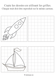 Apprendre à dessiner une fusée et un bateau sur quadrillage