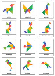 Modèles d'animaux en couleur pour jeu tangram à imprimer gratuitement