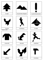 Silhouettes d'animaux, de personnages et d'objets pour jeu tangram à imprimer gratuitement