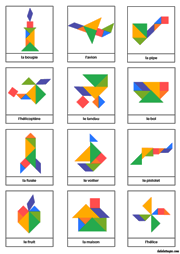 Modèles d'objets pour jeu tangram à imprimer en couleur