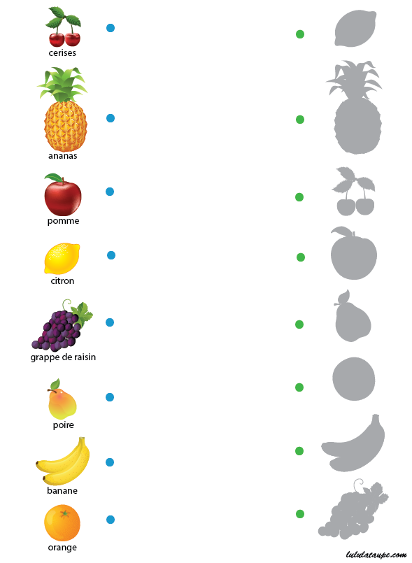 Jeu des ombres gratuit à imprimer, les fruits