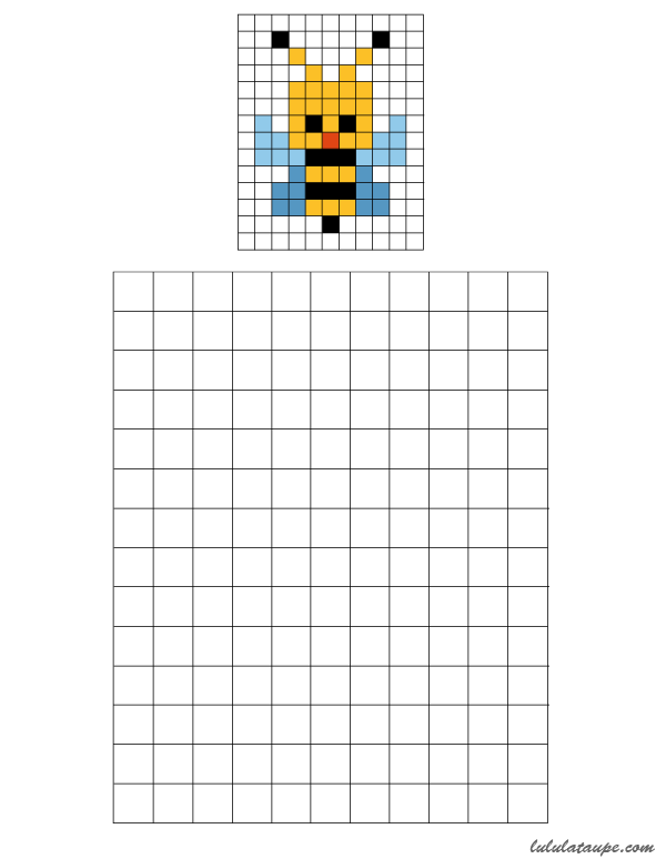 Pixel art, une abeille à colorier sur une grille