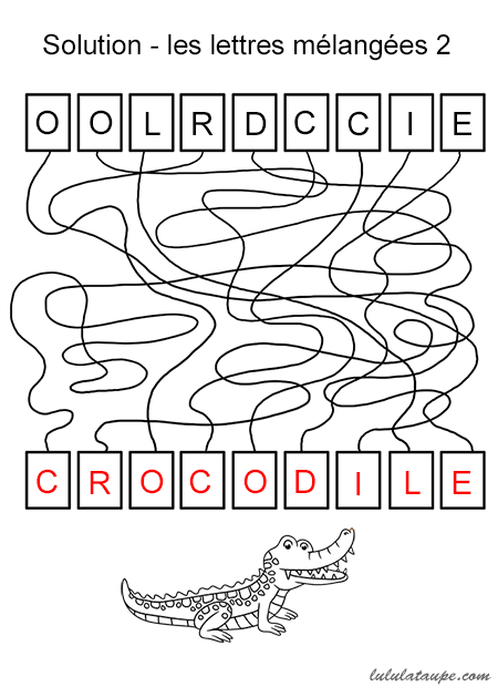 Solution, les lettres mélangées, le crocodile