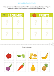 Exercice ludique pour classes de maternelle, les légumes et les fruits