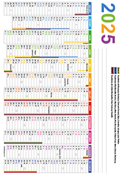 Calendrier 2025 ; 12 mois avec vacances scolaires